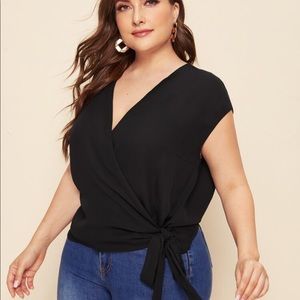 SHEIN Plus Surplice Wrap Knot Side Top